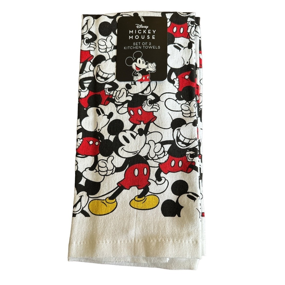 New Disney Land World Classic Mickey Mouse 2 Pack Kitchen Towels 16 X 26 White